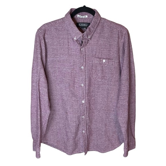 Ezekiel Red White Heather Long Sleeve Button Up Size Medium 100%‎ Cotton - Picture 1 of 7